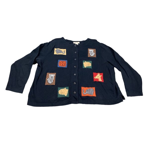 Bechamel Womens 2X Black Cardigan With Animal Embroidery - Picture 1 of 11